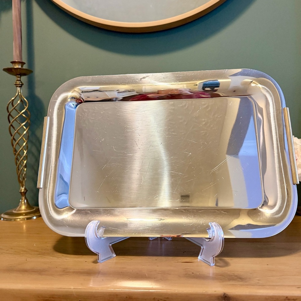 Vintage SUMMIT 18/10 Stainless Steel Tray with Gold Plated Handles Made in Italy